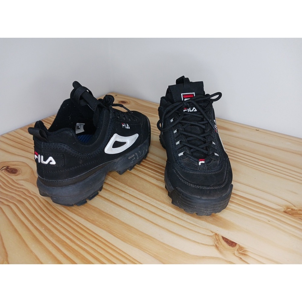 FILA DISRUPTOR II FW04544-014 SIZE 7 Black/White Thick Chunky Tall Height Heel